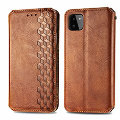 Leather Case Stands Flip Cover Holder S01D for Samsung Galaxy F42 5G Brown