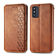 Leather Case Stands Flip Cover Holder S01D for Samsung Galaxy F52 5G Brown
