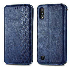 Leather Case Stands Flip Cover Holder S01D for Samsung Galaxy M10 Blue