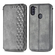 Leather Case Stands Flip Cover Holder S01D for Samsung Galaxy M11 Gray