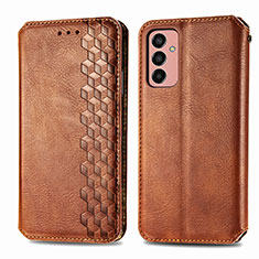 Leather Case Stands Flip Cover Holder S01D for Samsung Galaxy M13 4G Brown