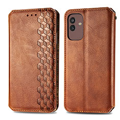 Leather Case Stands Flip Cover Holder S01D for Samsung Galaxy M13 5G Brown