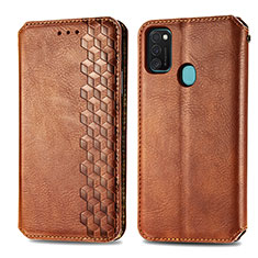Leather Case Stands Flip Cover Holder S01D for Samsung Galaxy M30s Brown