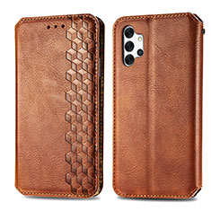 Leather Case Stands Flip Cover Holder S01D for Samsung Galaxy M32 5G Brown