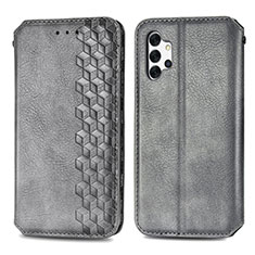 Leather Case Stands Flip Cover Holder S01D for Samsung Galaxy M32 5G Gray