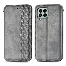 Leather Case Stands Flip Cover Holder S01D for Samsung Galaxy M33 5G Gray