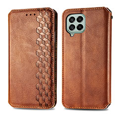 Leather Case Stands Flip Cover Holder S01D for Samsung Galaxy M53 5G Brown