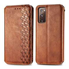 Leather Case Stands Flip Cover Holder S01D for Samsung Galaxy S20 FE 4G Brown