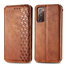 Leather Case Stands Flip Cover Holder S01D for Samsung Galaxy S20 Lite 5G Brown