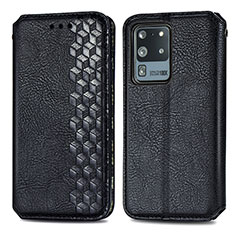 Leather Case Stands Flip Cover Holder S01D for Samsung Galaxy S20 Ultra Black