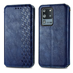 Leather Case Stands Flip Cover Holder S01D for Samsung Galaxy S20 Ultra Blue