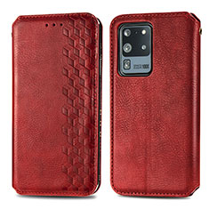 Leather Case Stands Flip Cover Holder S01D for Samsung Galaxy S20 Ultra Red