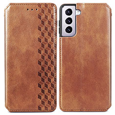 Leather Case Stands Flip Cover Holder S01D for Samsung Galaxy S21 FE 5G Brown