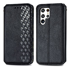 Leather Case Stands Flip Cover Holder S01D for Samsung Galaxy S22 Ultra 5G Black