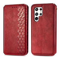 Leather Case Stands Flip Cover Holder S01D for Samsung Galaxy S23 Ultra 5G Red