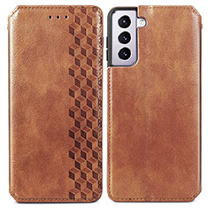 Leather Case Stands Flip Cover Holder S01D for Samsung Galaxy S24 Plus 5G Brown