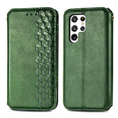 Leather Case Stands Flip Cover Holder S01D for Samsung Galaxy S24 Ultra 5G Green