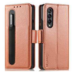 Leather Case Stands Flip Cover Holder S01D for Samsung Galaxy Z Fold4 5G Brown