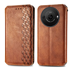 Leather Case Stands Flip Cover Holder S01D for Sharp Aquos R8s Pro Brown