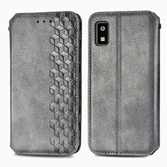 Leather Case Stands Flip Cover Holder S01D for Sharp Aquos wish3 Gray