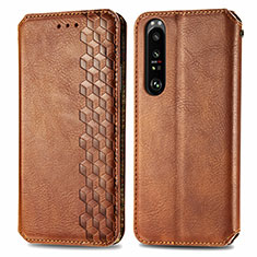 Leather Case Stands Flip Cover Holder S01D for Sony Xperia 1 III Brown