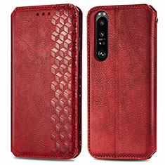 Leather Case Stands Flip Cover Holder S01D for Sony Xperia 1 III Red