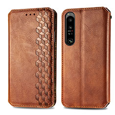 Leather Case Stands Flip Cover Holder S01D for Sony Xperia 1 IV Brown