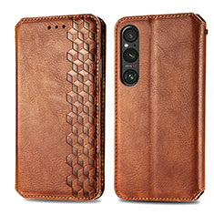 Leather Case Stands Flip Cover Holder S01D for Sony Xperia 1 V Brown