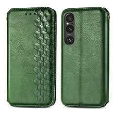 Leather Case Stands Flip Cover Holder S01D for Sony Xperia 1 V Green