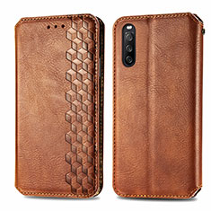 Leather Case Stands Flip Cover Holder S01D for Sony Xperia 10 III SO-52B Brown