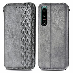 Leather Case Stands Flip Cover Holder S01D for Sony Xperia 5 III SO-53B Gray