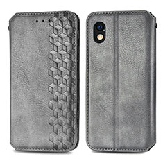 Leather Case Stands Flip Cover Holder S01D for Sony Xperia Ace III SO-53C Gray