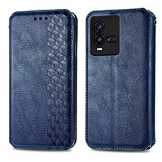 Leather Case Stands Flip Cover Holder S01D for Vivo iQOO 9T 5G Blue