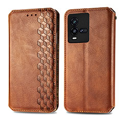 Leather Case Stands Flip Cover Holder S01D for Vivo iQOO 9T 5G Brown