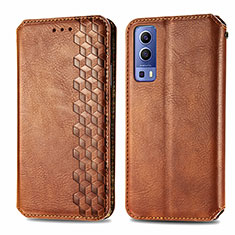 Leather Case Stands Flip Cover Holder S01D for Vivo iQOO Z3 5G Brown