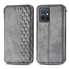 Leather Case Stands Flip Cover Holder S01D for Vivo T1 5G India Gray