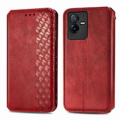 Leather Case Stands Flip Cover Holder S01D for Vivo T2x 5G Red