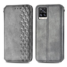 Leather Case Stands Flip Cover Holder S01D for Vivo V20 (2021) Gray