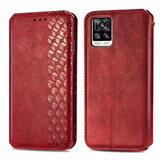 Leather Case Stands Flip Cover Holder S01D for Vivo V20 (2021) Red