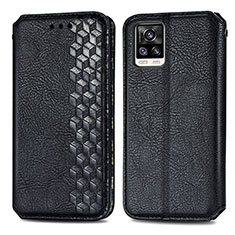 Leather Case Stands Flip Cover Holder S01D for Vivo V20 Black