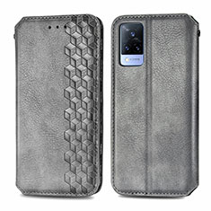 Leather Case Stands Flip Cover Holder S01D for Vivo V21 5G Gray