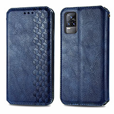 Leather Case Stands Flip Cover Holder S01D for Vivo V21e 4G Blue