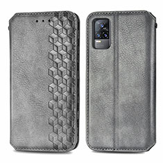 Leather Case Stands Flip Cover Holder S01D for Vivo V21e 4G Gray