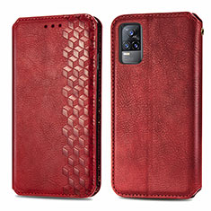 Leather Case Stands Flip Cover Holder S01D for Vivo V21e 4G Red