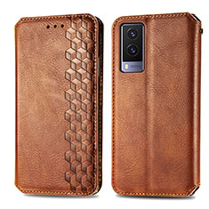 Leather Case Stands Flip Cover Holder S01D for Vivo V21e 5G Brown