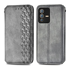 Leather Case Stands Flip Cover Holder S01D for Vivo V23 5G Gray