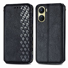 Leather Case Stands Flip Cover Holder S01D for Vivo Y02S Black