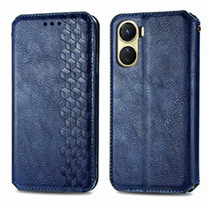 Leather Case Stands Flip Cover Holder S01D for Vivo Y02S Blue