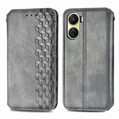 Leather Case Stands Flip Cover Holder S01D for Vivo Y02S Gray