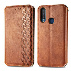 Leather Case Stands Flip Cover Holder S01D for Vivo Y11 Brown